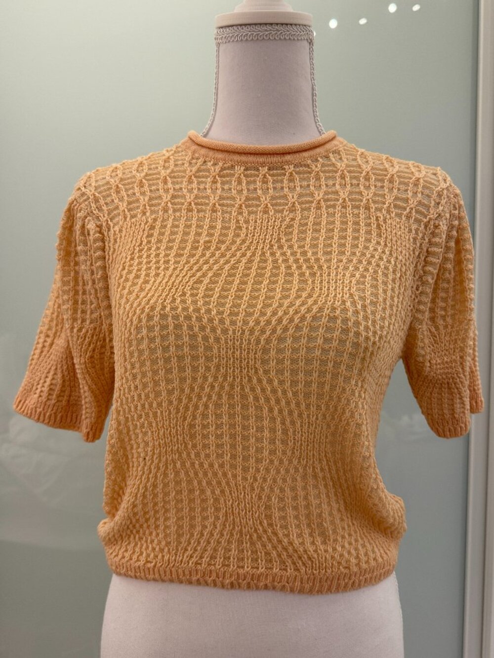 Ulla Johnson Open Knit Textured Sweater Top – Small – Peach / Apricot